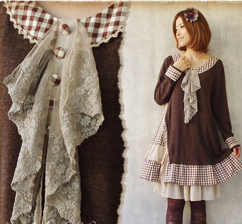 Mori Girl Retro Vintage Fall Knitting Loose Dress Long Sleeve Sweater Dresses