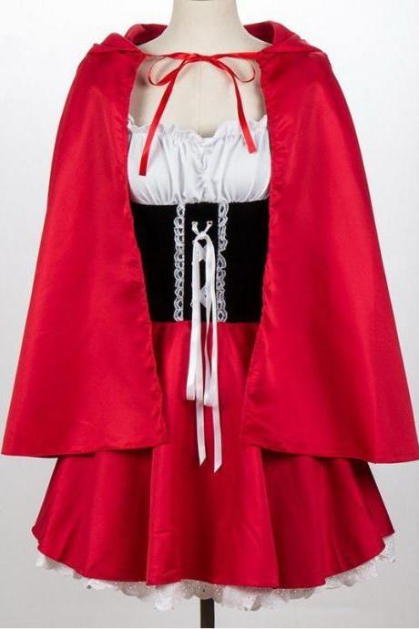 Women Costume Little Red Riding Hood Cosplay Halloween Fancy Dress Stage Outfit