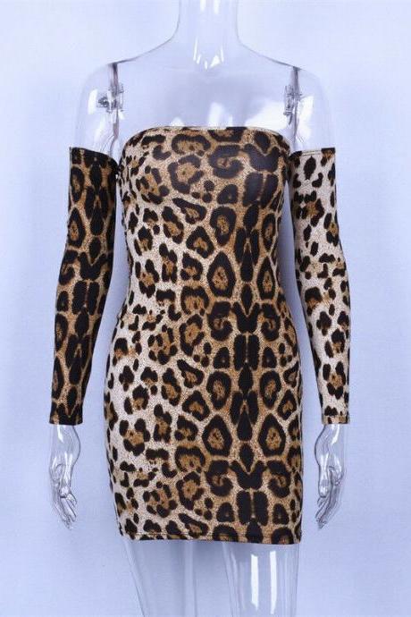 Sexy Women Leopard Printed Bodycon Strapless Backless Bandage Night Party Dress
