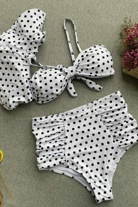 Black Dots Bikini Retro Swimsuits Brazilian Push Up Swimwear Vintage Monokini