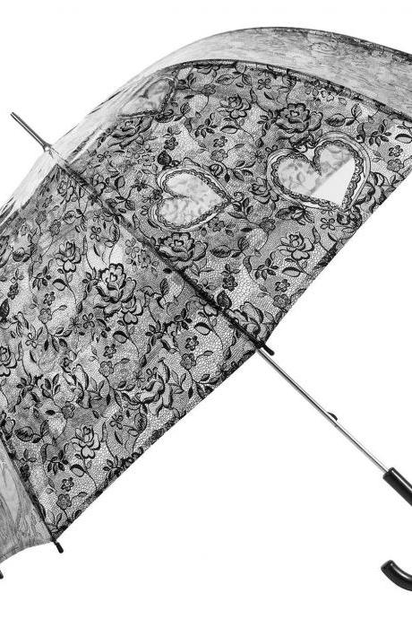 New Transparent Black Bridal Lace Applique Embroidery Print Heart Roses Umbrella