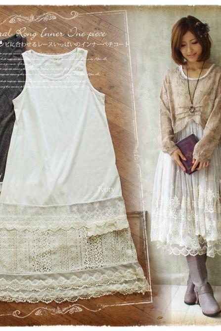 Cotton Lolita Skirt Mori Lace Sleeveless Vest Trim Layer Dress RENDER Entender