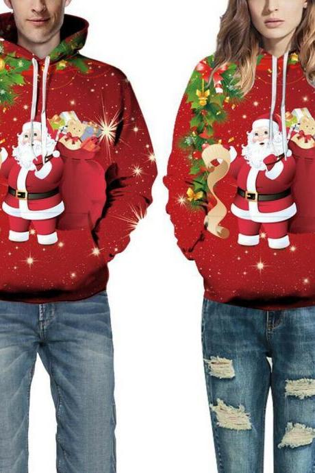 Funny Xmas Christmas Santa Claus Hoodie Sweatshirt Jacket Pocket Pullover Tops