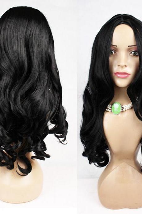 Trendy Women Wig Heat Resistant Long Curly Hair Cosplay Costume Black Full Wigs