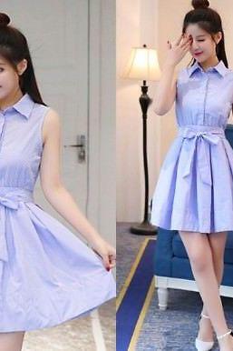 Elegant Sleeveless Korean Fashion Summer Casual Sweet A-line Shirt Dress