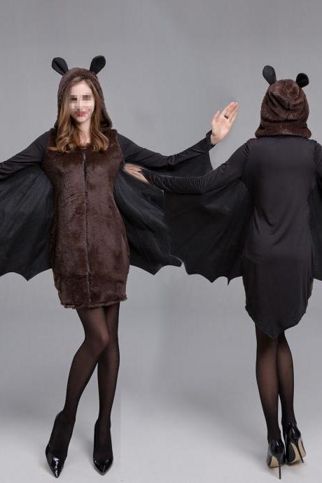 Attractive Women Halloween Cosplay Bat Wing Costume Vampire Party Hooded Fancy Dress