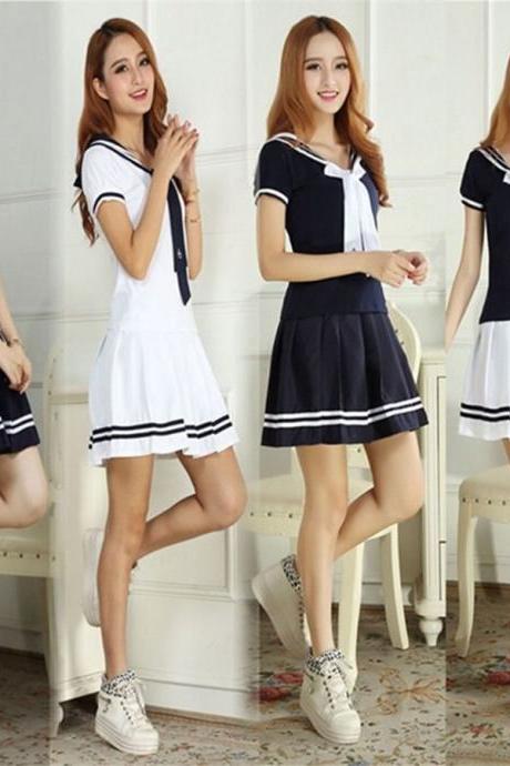 Japan Cute Girls Sailor Suit Students School Dress Looks Cute Outfits Lolita T Shirt Skirt
