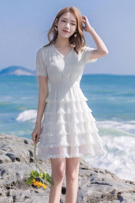 Sweet Cute Chic Multi Layer Short Sleeves Chiffon Cake Skirt Dress