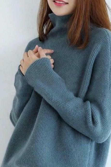 Women Casual Cashmere Turtleneck Long Sleeve Knitwear Casual Top Sweater