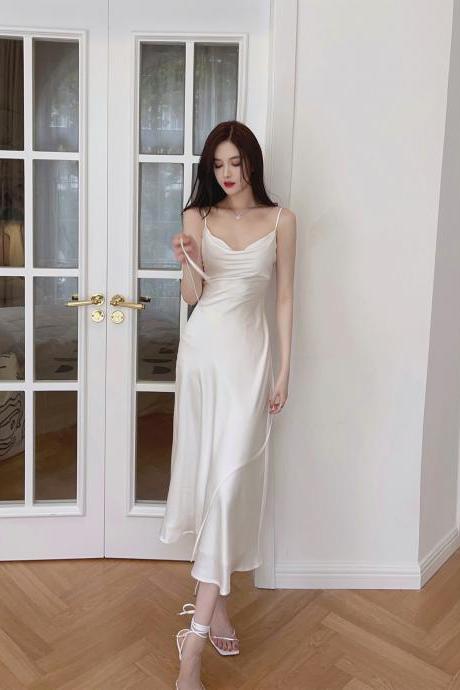 Satin Sexy Temperament Elegant Women Wear Soft Smooth Texture Dress