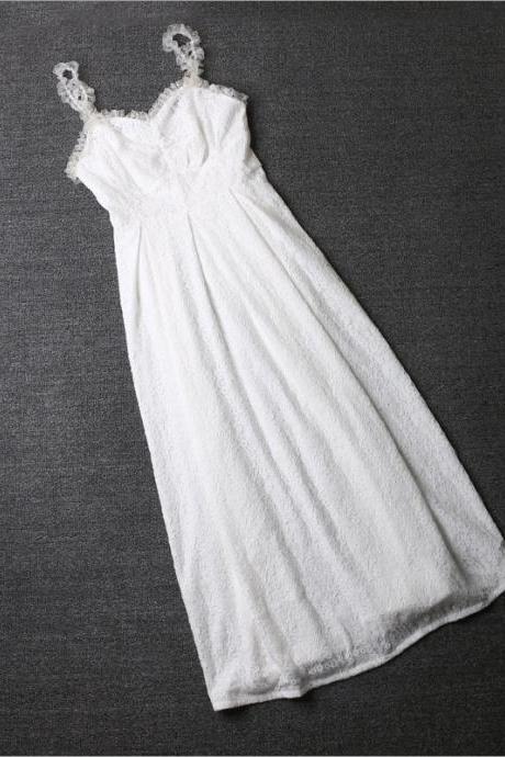 Sweet Chic Lady White Temperament Vintage Sling Long A-Line Dress