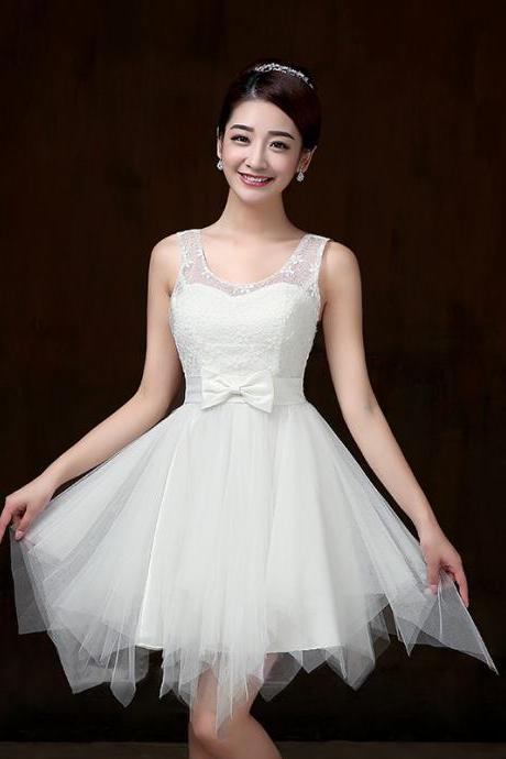 Elegant Strap Evening White Color Beading Prom Tutu Bridesmaid Dress