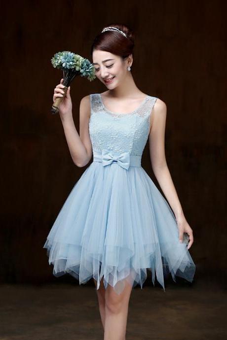 Elegant Strap Evening Light Blue Color Beading Prom Tutu Bridesmaid Dress