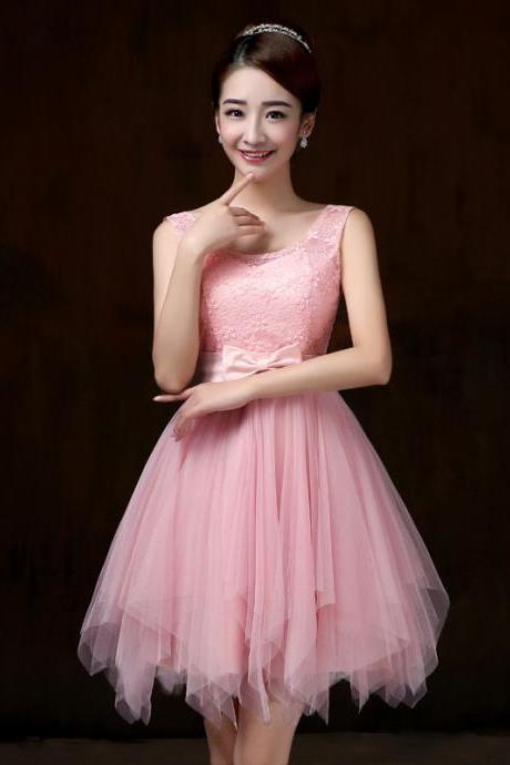 Elegant Strap Evening Light Pink Color Beading Prom Tutu Bridesmaid Dress
