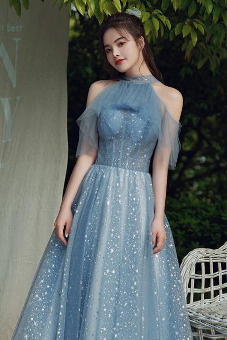 Temperament Fairy Elegant Women High Neck Halter Princess Embroidery A line Dresses