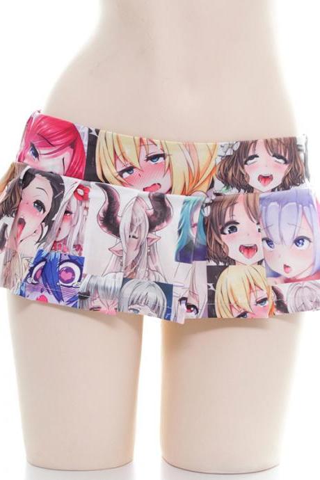 2D Cute Colorful Japanese Comics Anime Cartoon Costume Printed Sexy Pleated Mini Skirt