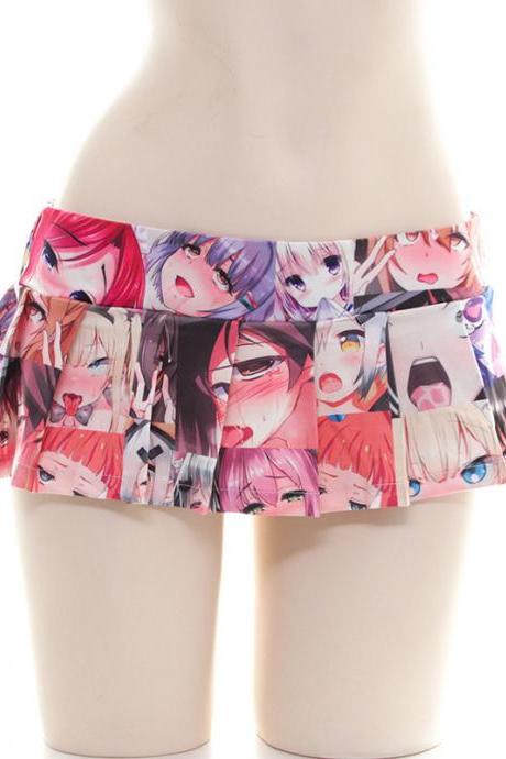 2D Cute Colorful Japanese Comics Anime Cartoon Pattern Costume Printed Sexy Pleated Mini Skirt Miniskirt