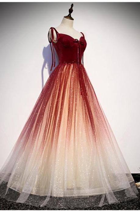 Fairy Chic Beautiful Red Gradient Color Change Spaghetti Strap Sleeveless Prom Dresses