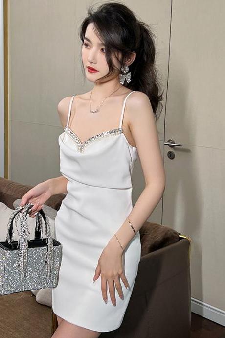 Sexy Simple Design Sold Black White Color Off Shoulder Tube Top Spaghetti Strap Mini Dress