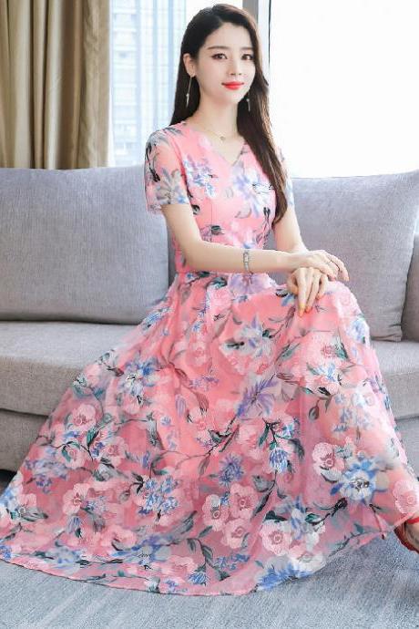 Great Look Fairy Summer Floral Printed Large Size Long Large Swing Bohemian Beach Dress
