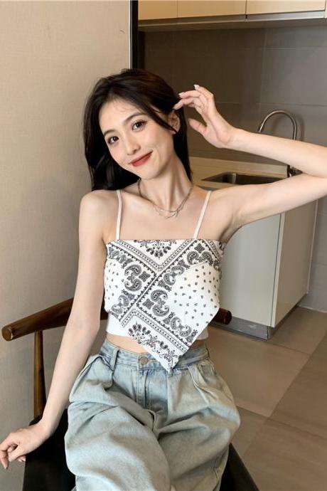 Hot Summer Beautiful Women Geometric Printed Camisole Sleeveless Spaghetti Strap Tube Tops Outer Top