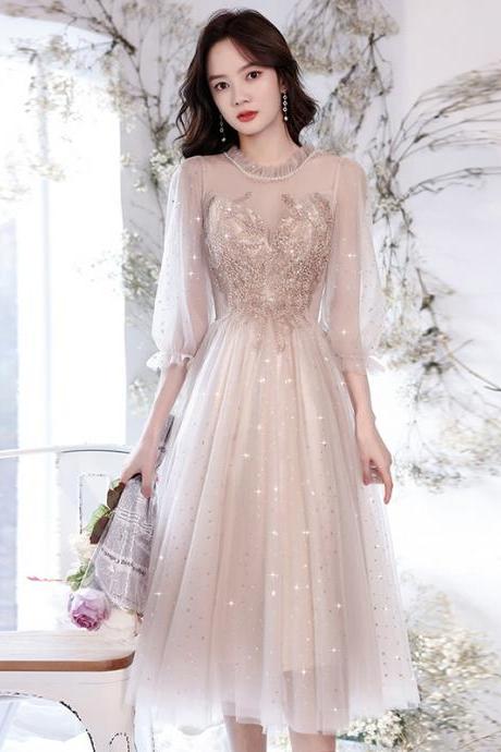 Temperament Evening Luxury High End Bridesmaid Banquet birthday Beading Pleated Round Neck Prom Dress Gown