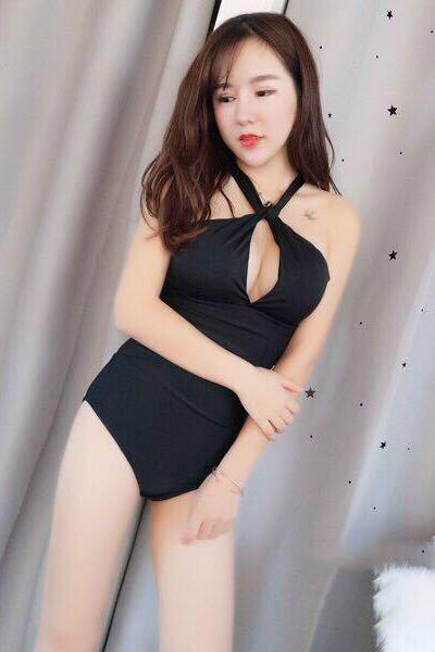 Sexy Trendy Women Black Solid Color Halter Cross Neck Backless Padded One Piece Swimsuit Swimwear
