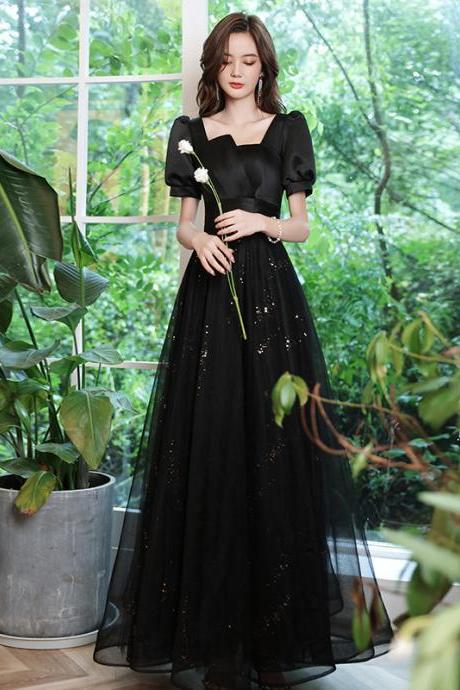 Cozy Nice Look Black Evening Elegant V-neck Banquet Mesh Panel A Line Evening Gown Ball Dress