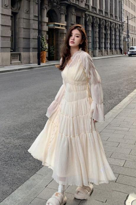 Chic Fairy Temperament Trendy Women Mid-Length Princess Tulle A Line Midi Dress