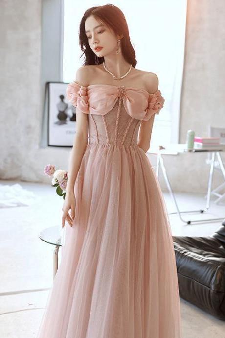 Charming Pink A Line Princess Off Shoulder Sleeveless Backless Crystal Floor Length Long Prom Formal Dresses