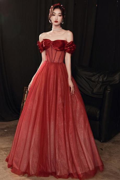 Blushing Red Temperament Attractive Off Shoulder Sleeveless Backless Crystal Floor Length Long Prom Formal Bride Dresses Dress