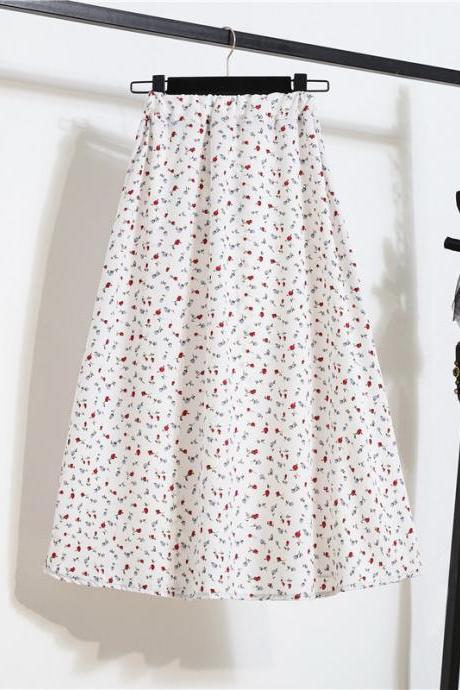 Spring Summer Vintage Women Fashion Floral Printed High Waist Long Pleated Maxi Girly Skirt Skirts Dress