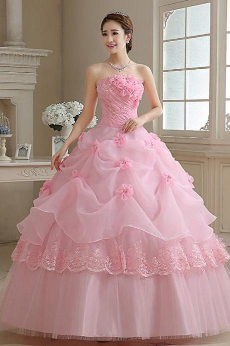 Beautiful Women Attractive Floral Pleated Waist Lace Tube Off Shoulder Top Bridal Tutu Large Big Swing Layer Cake Party Prom Dress