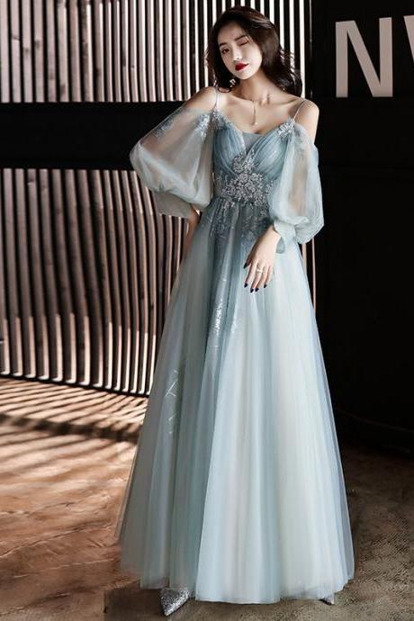 Sparkly Evening Princess Spaghetti Straps Glitter Sequins Sleeveless Backless Long Sleeves Formal A Line Dress