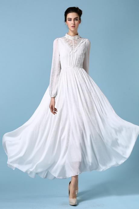 Vogue Vintage Lace Crochet Chiffon Women Prom Party Wedding Evening Long Dress