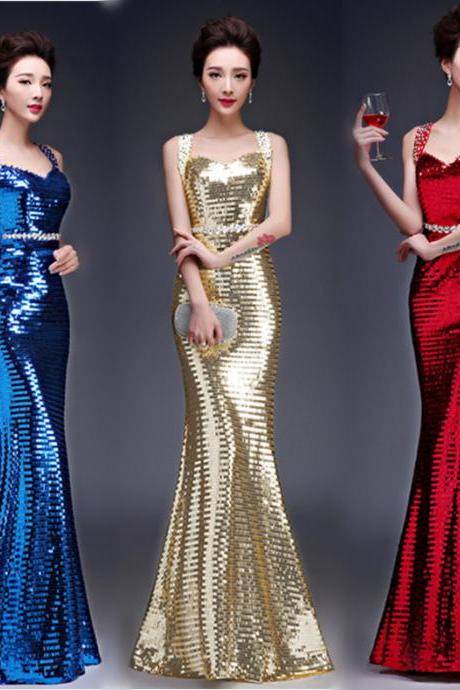 Fashion Formal Wedding Prom Party Bridesmaid Colorful Shiny Sequin Sequins Dress