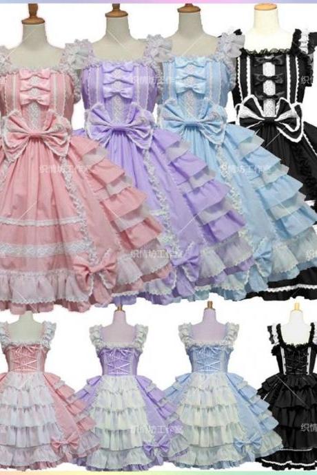 Gothic Princess Dress Girls Lolita Sleeveless Bow Costume w/ Headband Dress
