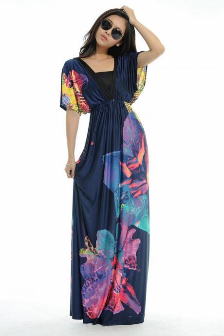 Fashion Sexy Women Long Maxi Bohemia Plus Size Printed Beach Summer Casual Dress
