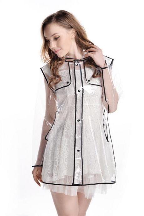 Women Waterproof Jacket Transparent Raincoat Girl Clear Rain Coat Hooded Poncho