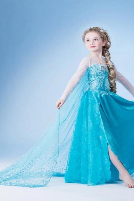Girls Girl Disney Elsa Frozen Costume Princess Anna Party Dresses Cosplay Dress
