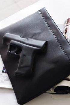 Designer 3D Leather Pistol Gun Imprint Bag Fall Unique Pretty Black Purse