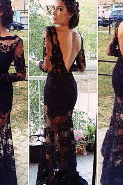Women Ladies Deep V Neck Lace Backless Party Evening Long Sleeve Dress Clothes