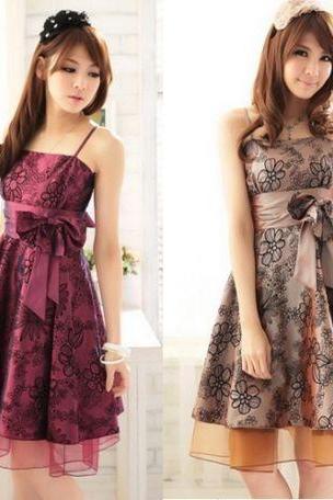 New Arrival Sexy Lady Women Evening Party Wear Dress Floral Purple Champagne
