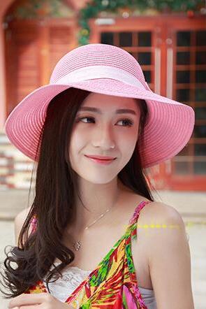 The Straw Spring Summer Lace Bow Sunscreen Beach Hat Large brimmed Hats