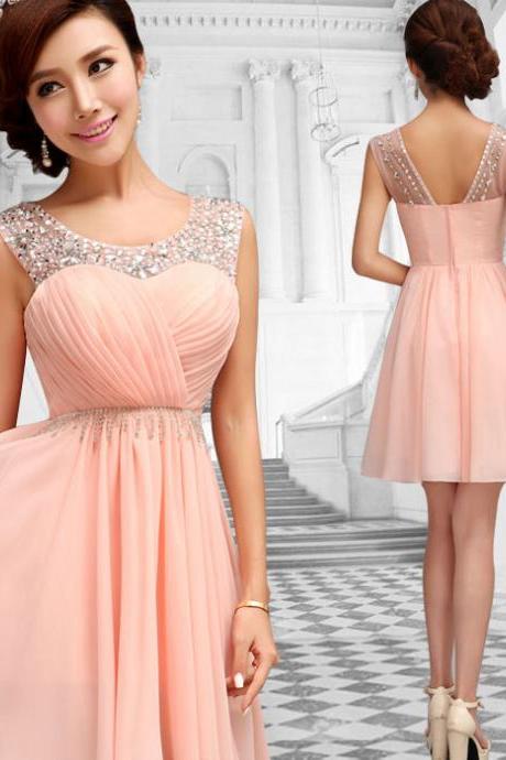 Pink Formal Evening Prom Party Bridesmaid Dresses Ball Gown Short Skirt Dress