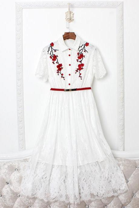 Polyester Spandex With Lace Stitching Embroidery Knee Length Lady Dresses Dress