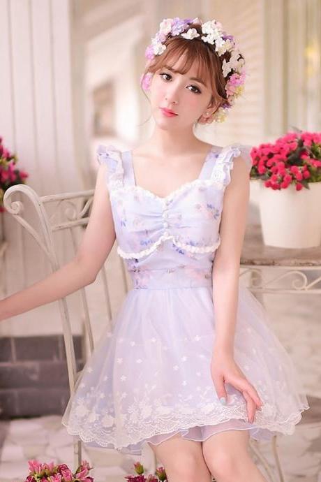 Attractive Korean Japanese Sweet Young girls Women Chiffon Summer Long Dress
