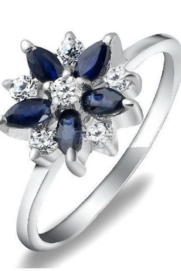 Korean Style Natural Sapphire Rings 925 Silver Jewelry Jewel Ring