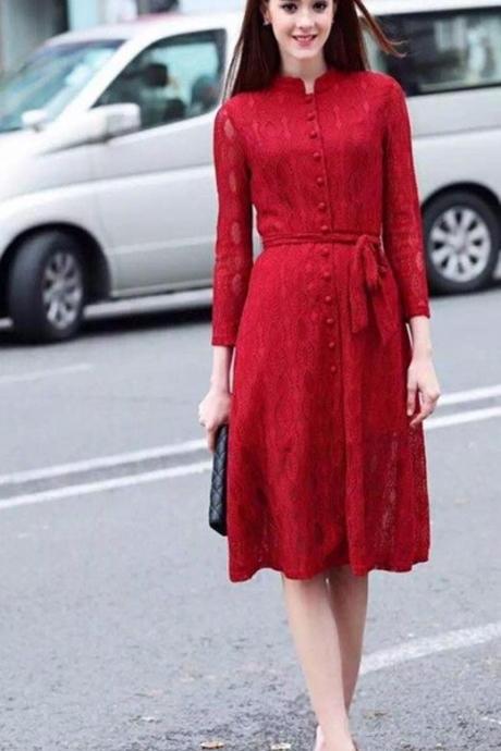 Red Wine Lace Runway Hot Sales Women Bodycon Flash Fashion Mid-long Dress