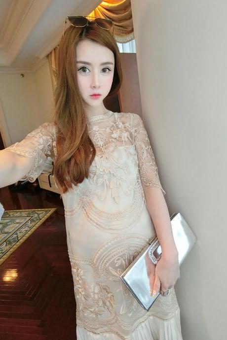 New Arrival Sweet Ladies Women fashion Organza Embroidered slim Pencil Dress